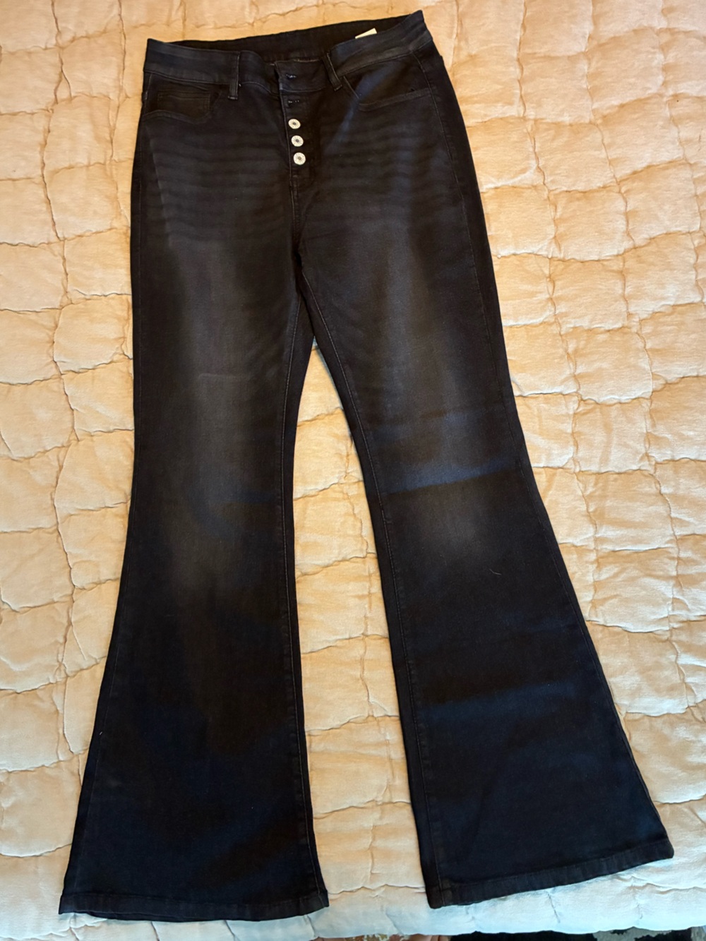 Womens Black Koinshha Jeans Flared Leg Button Front Bootcut High Waisted